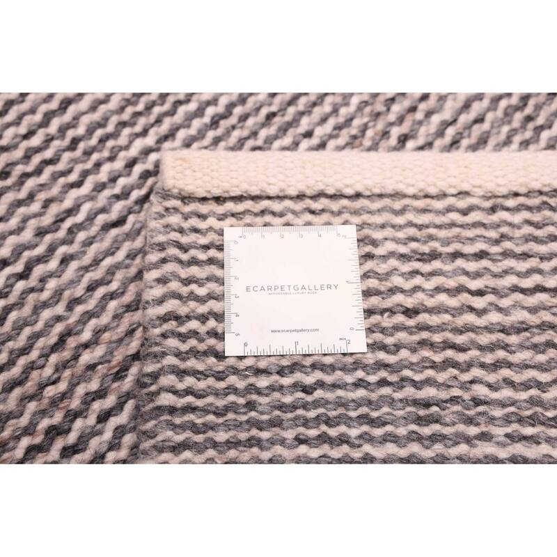 ECARPETGALLERY Flat-Weave Nevada Dark Grey Wool Kilim - 5'5 x 7'9