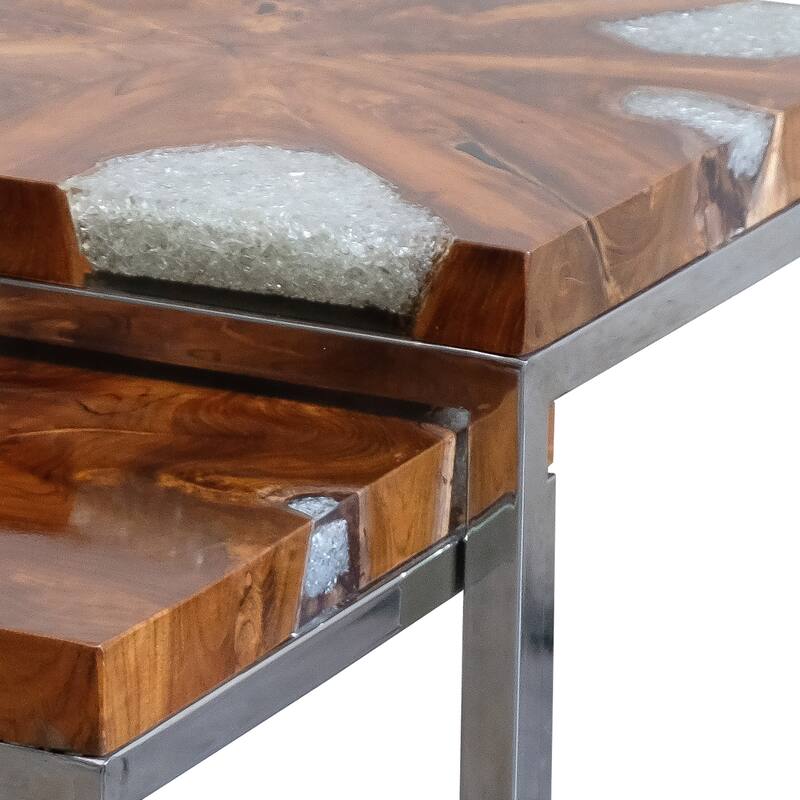Casual Elements Teak And Resin With Stainless Steel Base Nesting Side Tables