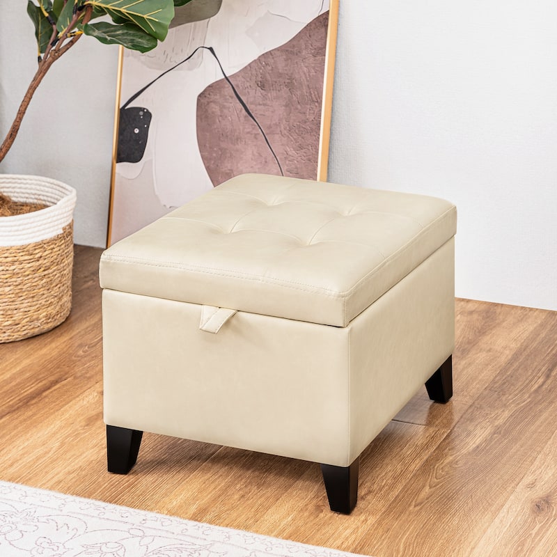 Adeco Faux Leather Tufted Flip Top Storage Ottoman