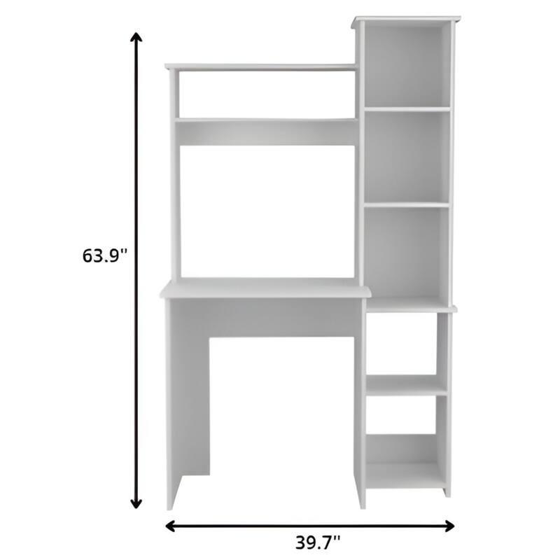 Modern Computer Desk with Cabinet & 6 Shelves – Small Rectangular Office Desk