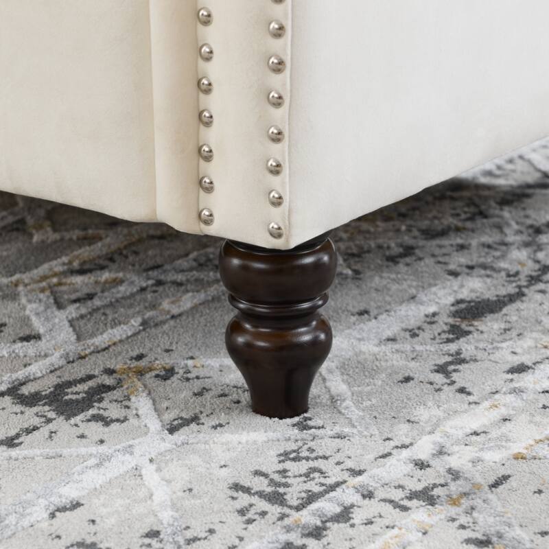 57" Chesterfield Sofa Grey Velvet for Living Room, 2 Seater Sofa Tufted Couch with Rolled Arms and Nailhead