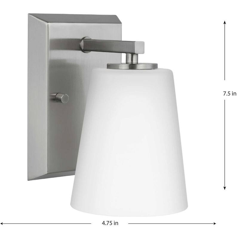 Vertex Collection One-Light Brushed Nickel Etched White Glass Contemporary Bath Light - 4.75 in x 6.25 in x 7.5 in