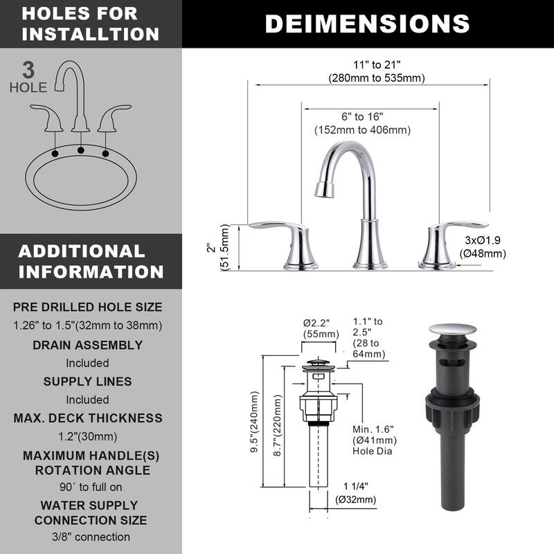 WOWOW 8 in. Widespread Double Handle Bathroom Faucet with Pop Up Drain