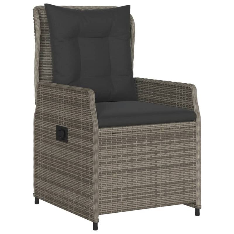 vidaXL Garden Dining Set Grey PE Rattan Large Adjustable Armrests - 31.5 x 74.8 x 29.1