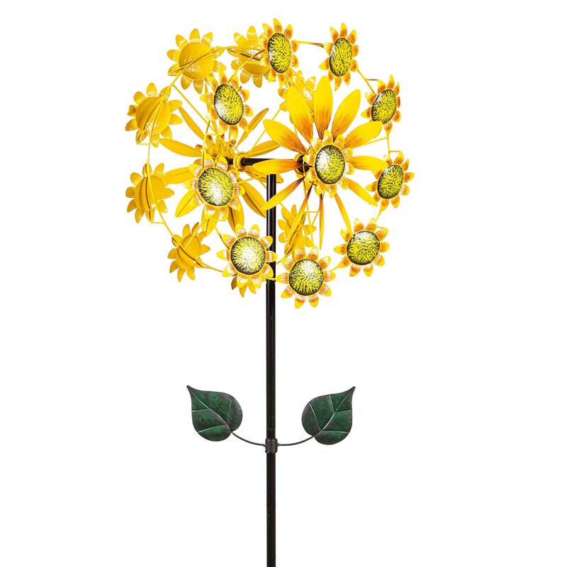75 in. Double Sunflower Metal Wind Spinner