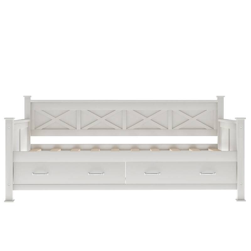 Twin Size Daybed with X-shaped Pattern & 2 Storage Drawers