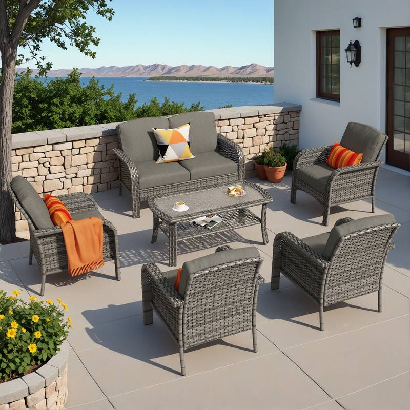 XIZZI 6-Piece Outdoor Wicker Patio Furniture Chairs Set - Black