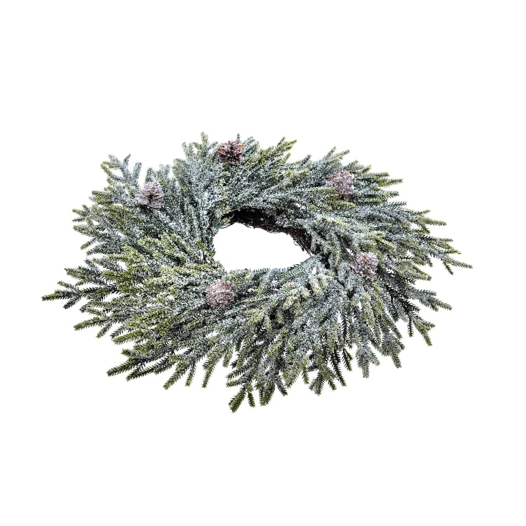 12" Frosted Fir Artificial Christmas Candle Ring with Pinecones