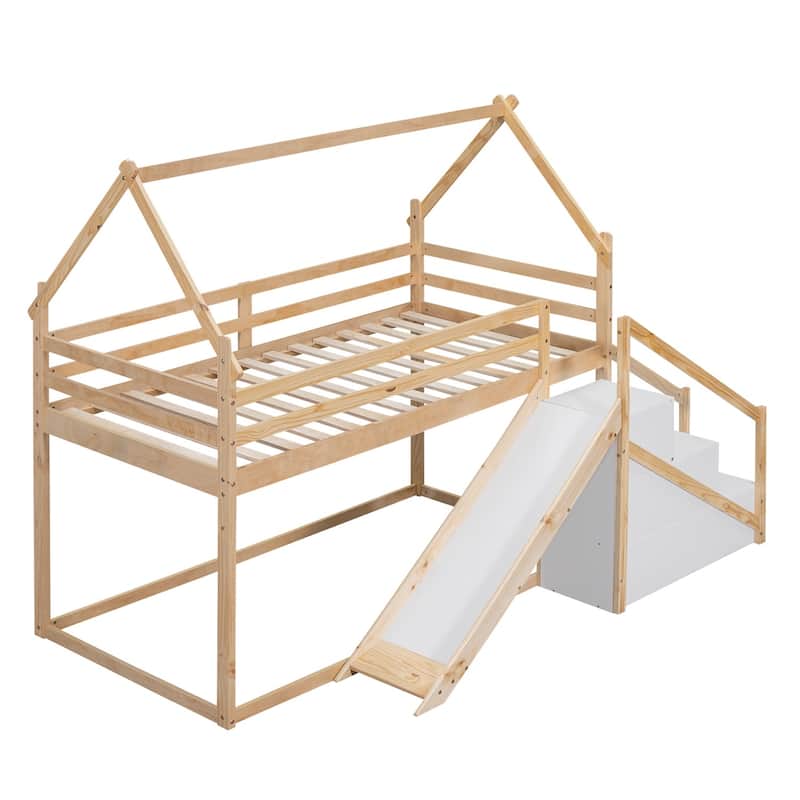 Merax Twin over Twin House Loft or Bunk Bed with Slide and Staircase