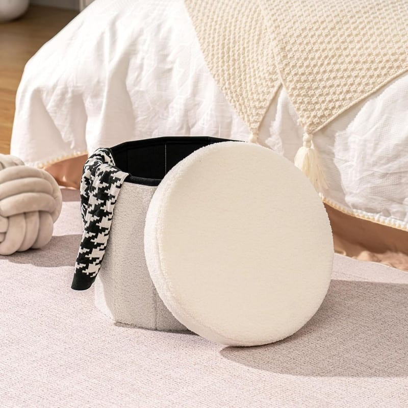 Round Ottomans with Storage Foot Stool Footrest