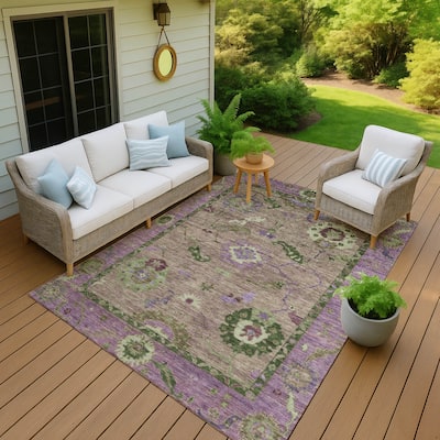 Machine Washable Indoor/ Outdoor Traditional Boho Chantille Rug