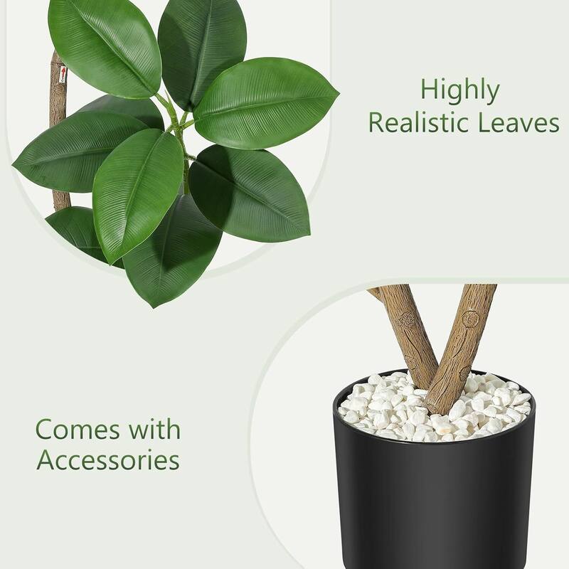 Artificial Plant Faux Fiddle Leaf Fig Tree with Black Sphere Resin Planter