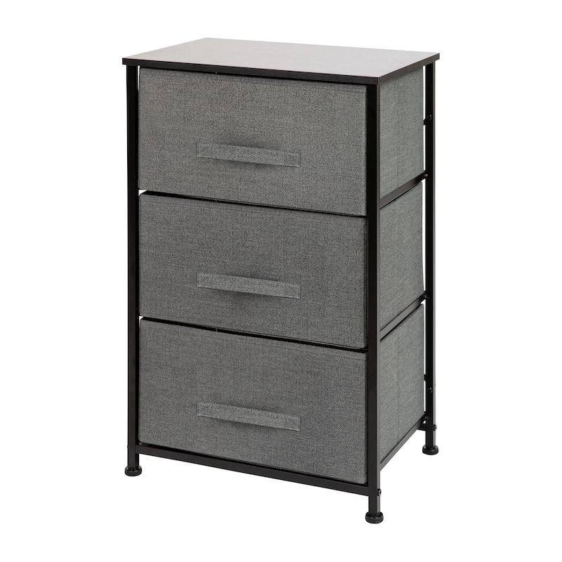 3 Drawer Vertical Storage Dresser with Wood Top & Fabric Pull Drawers