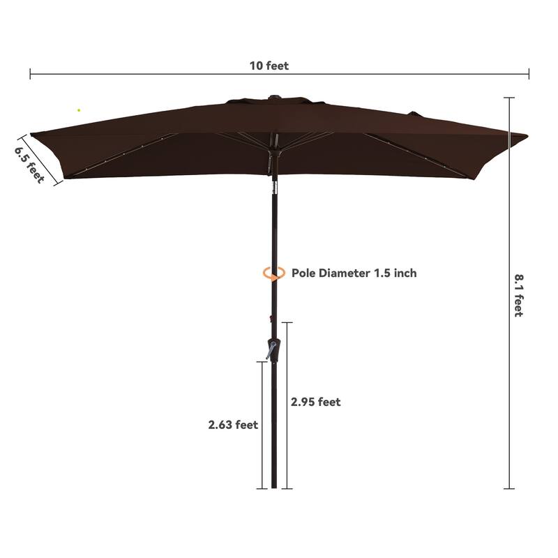 6.5*10ft Rectangular Patio Market Umbrella with LED Lights,Crank & Tilt