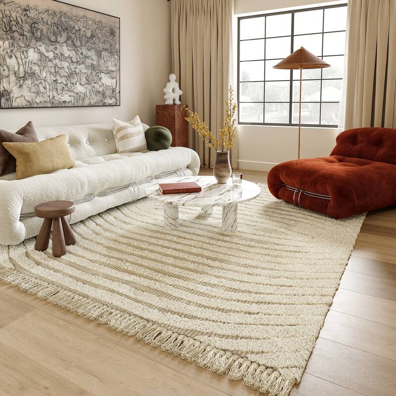 Riley Textured Shag Area Rug - 6' x 9' - Cream - Rectangle