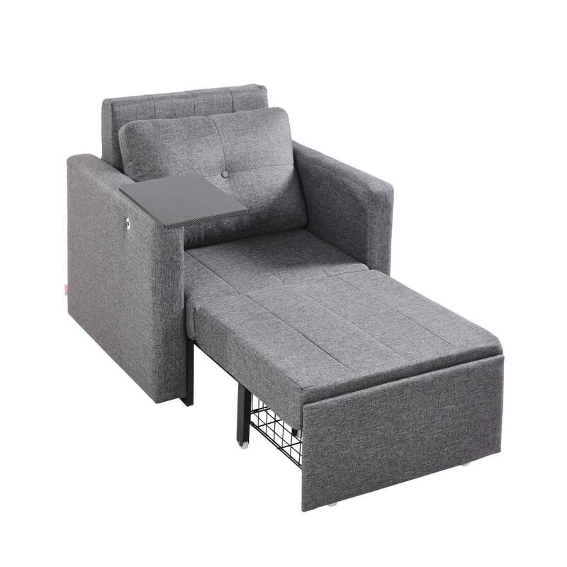 Gray Adjustable Multi-Functional Sofa Bed Chair with 5 Positions Storage Side Pockets Laptop Table and 550 lbs Capacity - Grey