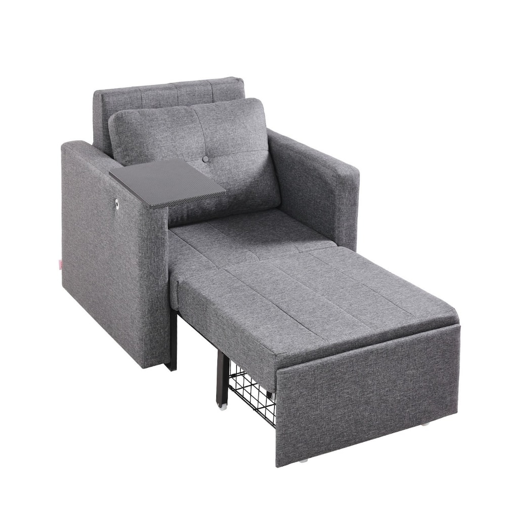 Gray Adjustable Multi-Functional Sofa Bed Chair with 5 Positions Storage Side Pockets Laptop Table and 550 lbs Capacity
