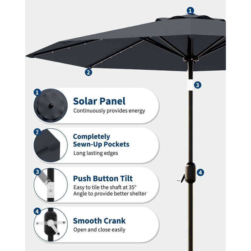 Coromose 9FT Outdoor Patio Umbrella, 8 Sturdy Ribs, with 32 LED Lights