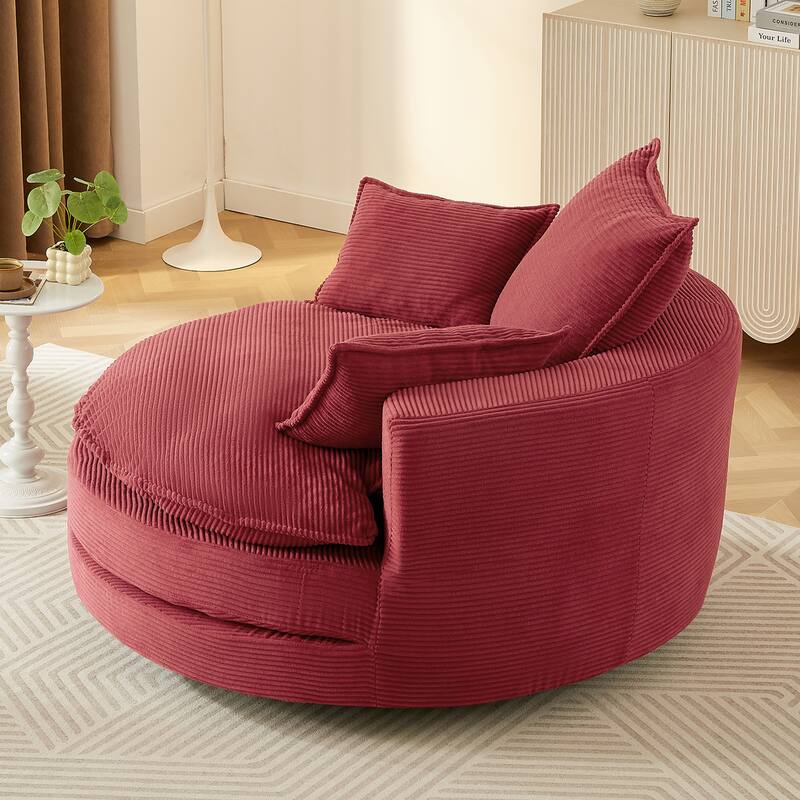 57.5" 360° Swivel Barrel Chair - Dual-Layer Cushion with 3 Removable Pillows for Living Room & Office
