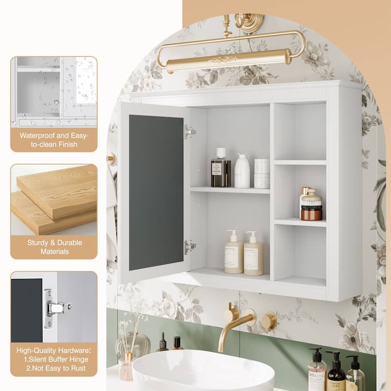 35" x 27.5" Modern Bathroom Medicine Cabinet, Wall Mounted Bathroom Storage Cabinet with Mirror & Shelves (Not Include Vanity )