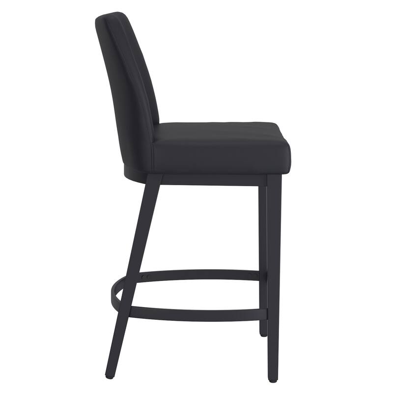 Modern Faux Leather and Metal 26" Counter Stool, Set of 2 - Beige and Black