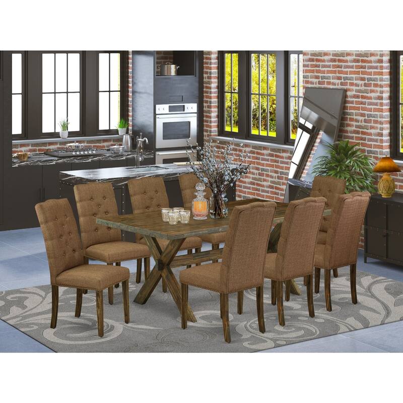 Modern 9-Piece Dining Set - Rectangular Table with 8 Parsons Chairs - Hardwood Frame
