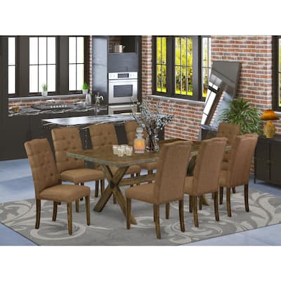 Modern 9-Piece Dining Set - Rectangular Table with 8 Parsons Chairs - Hardwood Frame