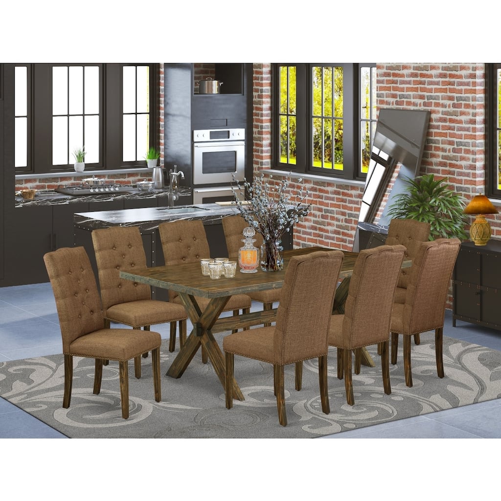 Modern 9-Piece Dining Set - Rectangular Table with 8 Parsons Chairs - Hardwood Frame