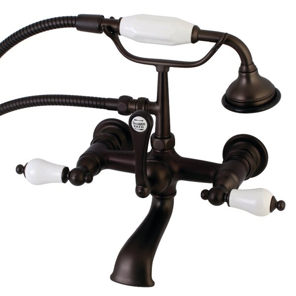 Kingston Brass AE553T Vintage Wall Mounted Clawfoot Tub Filler with Built-In Diverter and Ceramic Lever Handles