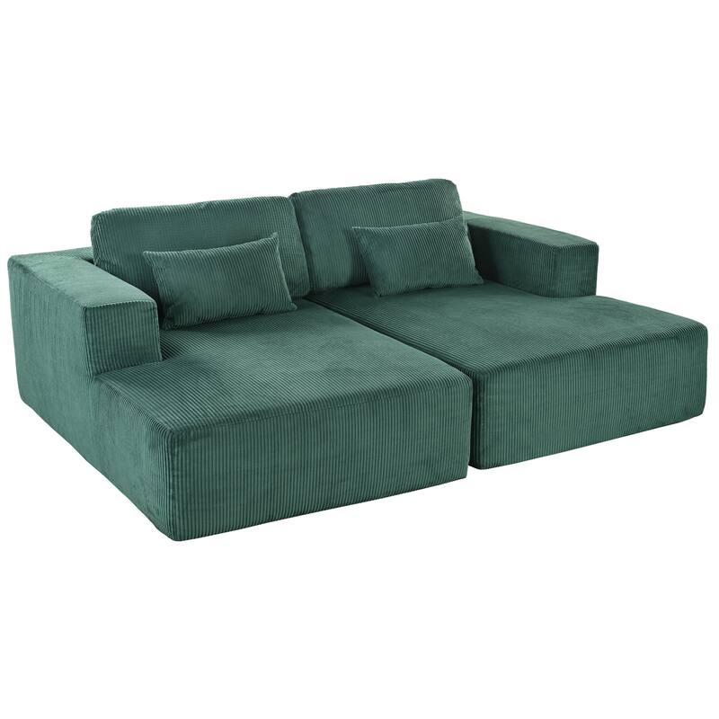 86.6" Corduroy Double Sofa Bed with 2 Pillows and Split Lounger Design