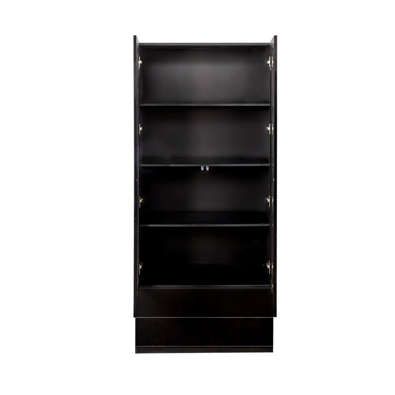 GDF Studio - Poll Modern 70.87" Tall Display Cabinet with Glass Doors, LED Lights, and Drawers - 2-Drawer