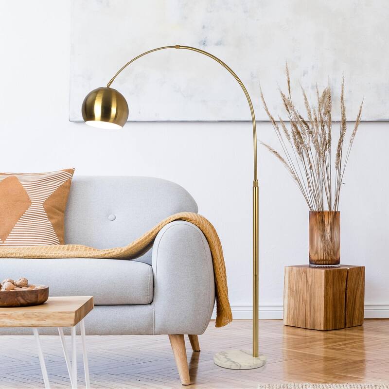 Luxury Adjustable Floor Lamp with Round Marble Base - Gold,White Marble