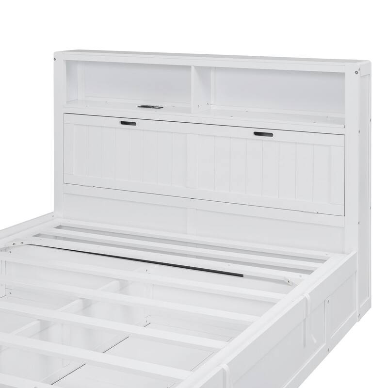 Full/Queen Size Hydraulic Storage Platform Bed Frame with LED, Charging Station and 2 Drawers