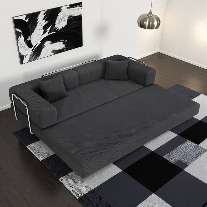 Modular Convertible Sleeper Sofa Bed, Corduroy Fabric Compression Sofa, Floor-Standing Sofa Bed with Armrests & Backrest