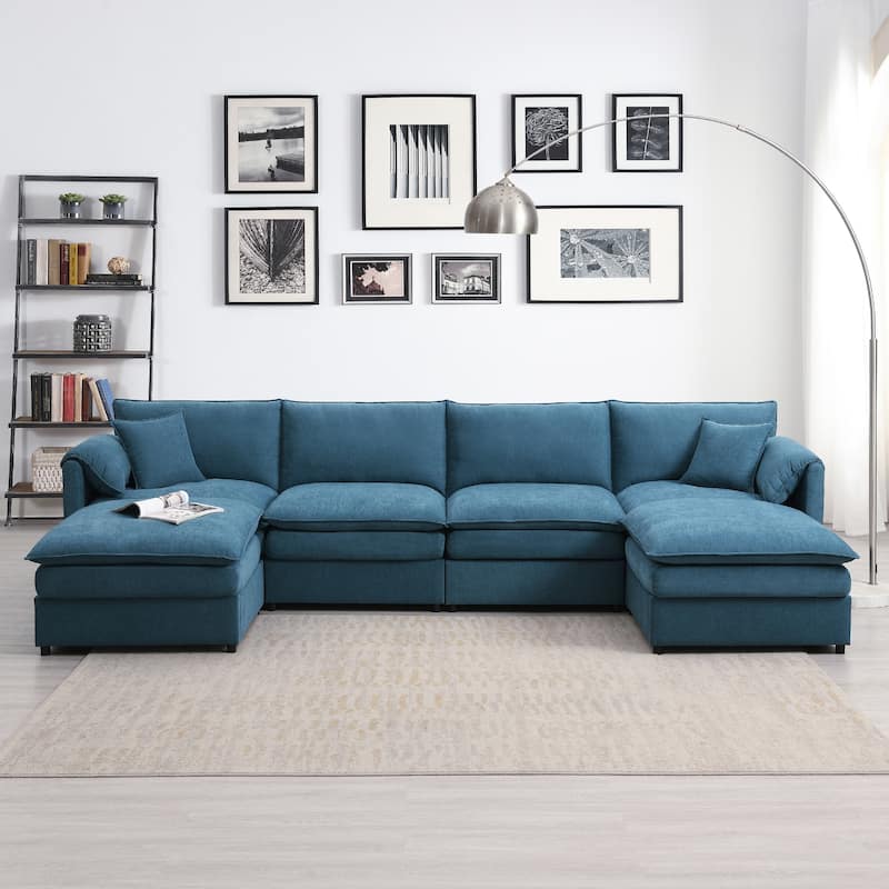 Oversized Chenille Sectional Cloud Couch Set - 6 Seat Sleeper Sofa with Armrest Pillows