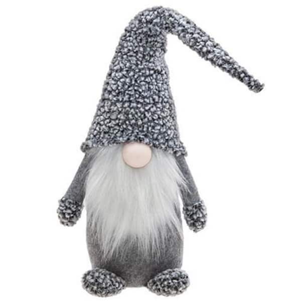 Large Grey Santa Hat Gnome Plush Figurine for Winter and Christmas