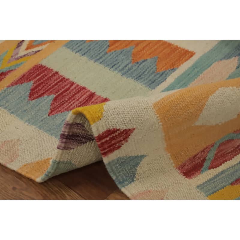 Hand Woven Oriental 100% Wool Carpet Southwestern Tribal Multi-Colored Kilim Runner Rug - 9' 9'' X 2' 7''