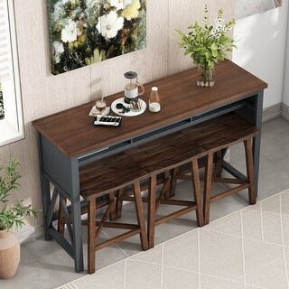 4-Piece Counter Height Dining Table Set 3 Saddle-Shaped Stools with ...