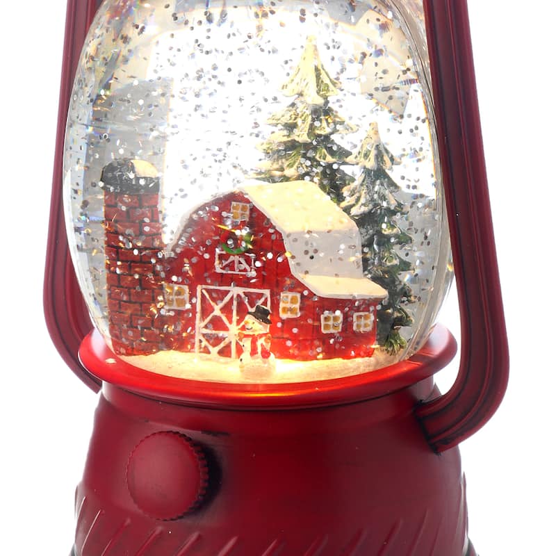 8" LED Battery Operated Timer Country Barn Lantern Water Globe Usb