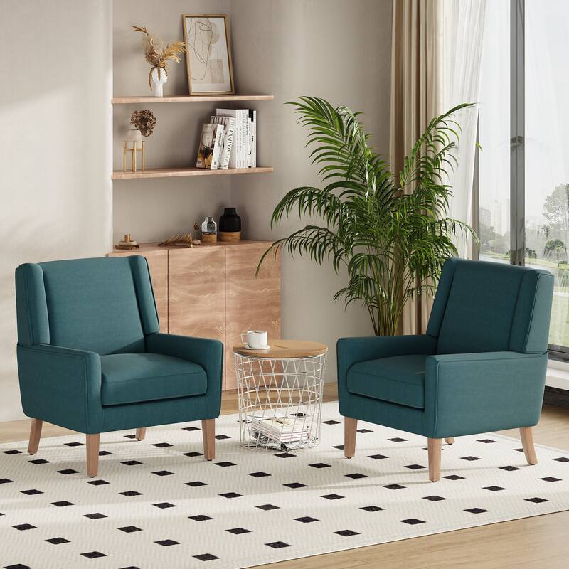 Mid-Century Linen Wing Chair - Tailored Channel Tufting & Walnut Tapered Legs, Compact Accent for Reading Nooks