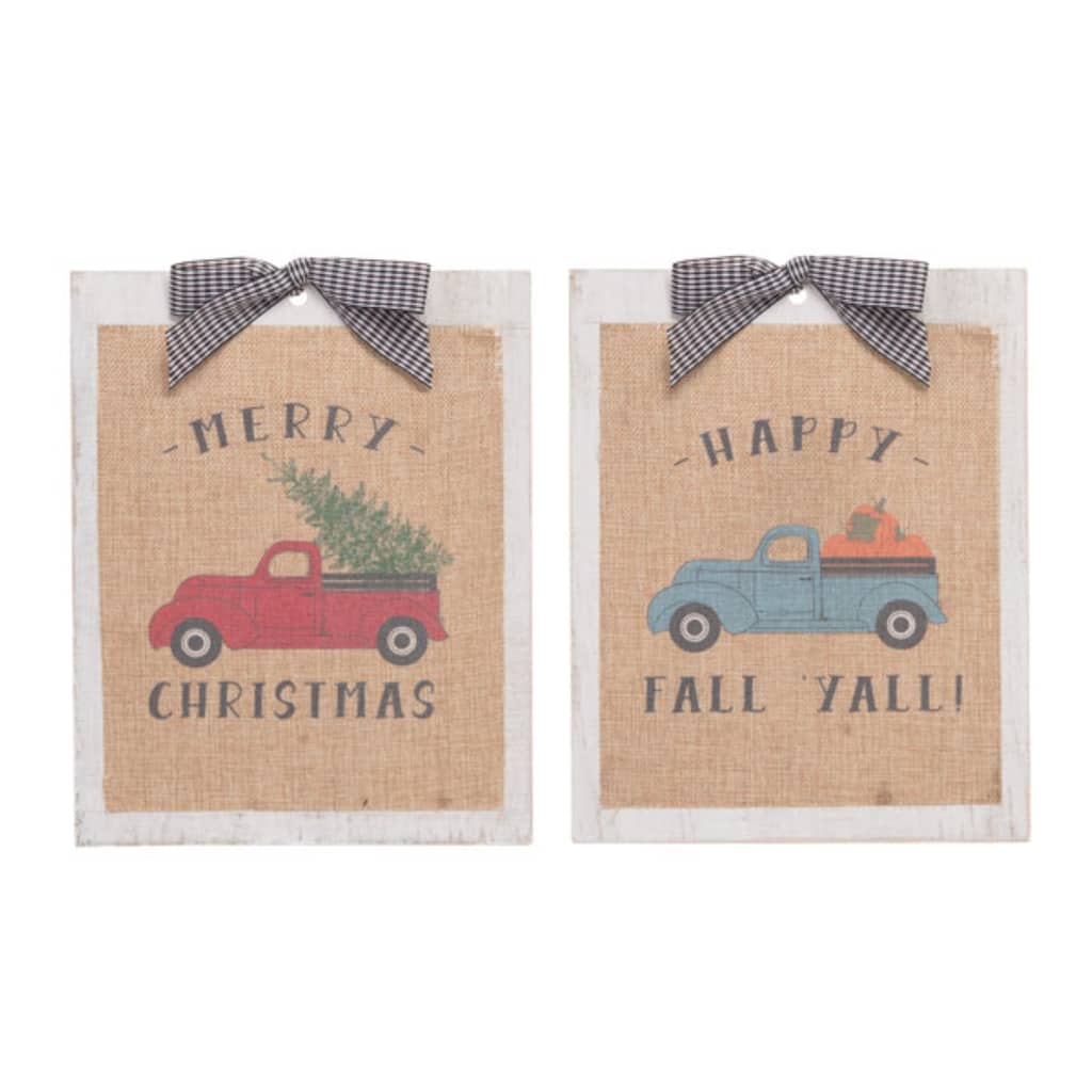 Transpac Wood 12 in. Multicolor Double Sided Autumn Snow Decor