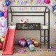 preview thumbnail 15 of 39, Elegant Twin Size Metal Loft House Bed With Slide & Two-sided writable Wooden Board, Solid & Sturdy, Open Design Concept