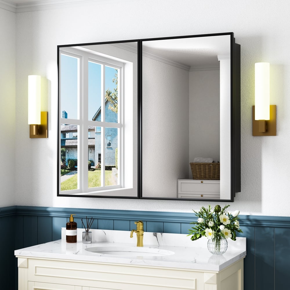 Elise Iron Medicine Cabinet with Mirror, Adjustable Shelves, Recessed or Wall Mount