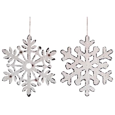 Transpac Large Metal Snowflake Ornament Set of 2 Christmas Home Decorations