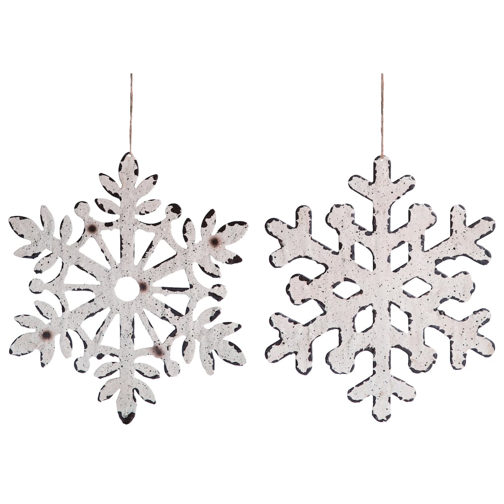 Transpac Large Metal Snowflake Ornament Set of 2 Christmas Home Decorations