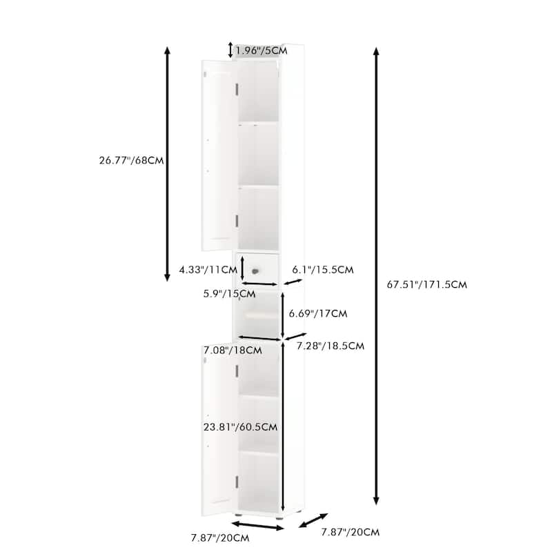 67.51" Tall Freestanding Storage Cabinet with Adjustable Shelves, Slim 2 Doors for Bathroom and Kitchen