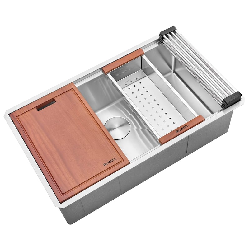 Ruvati 32-inch Workstation Ledge Undermount 16 Gauge Stainless Steel Kitchen Sink Single Bowl - RVH8301 - 30-1/2″ x 16″