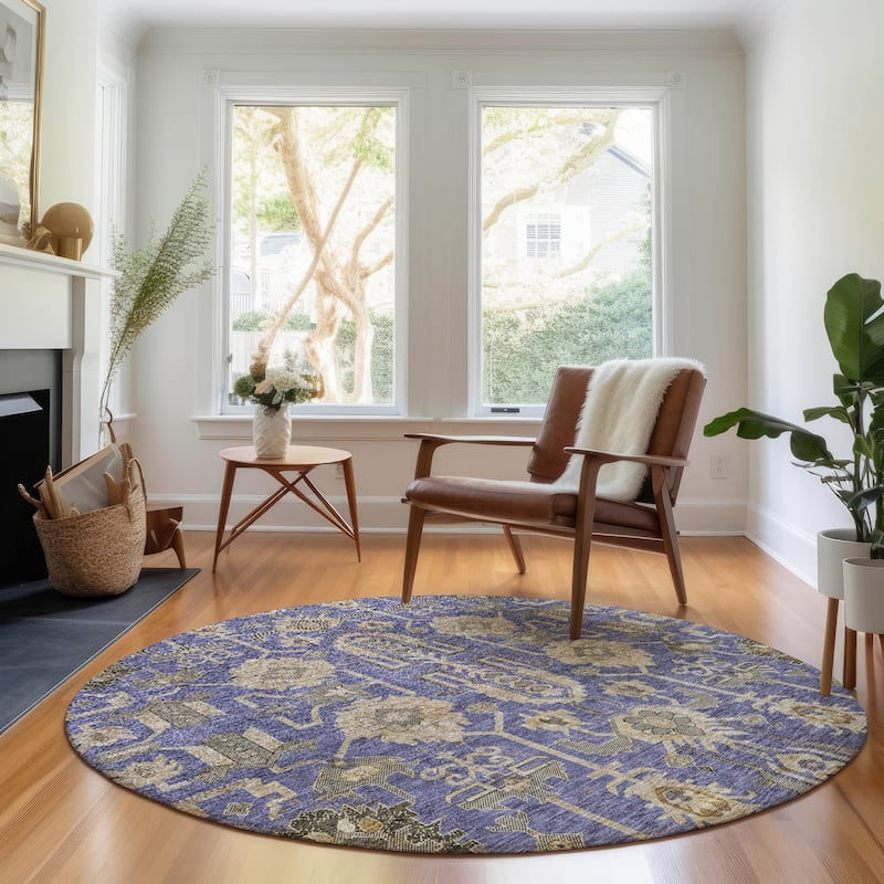 Premium Washable Super Soft Traditional Global Mayfield Rug - Purple - 8' x 8' - Round