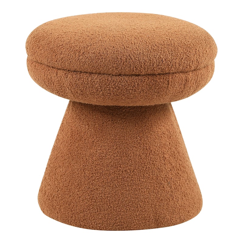 24/7 Shop At Home Modern Boucle Upholstered Ottoman with Tapered Pedestal - Saddle Brown