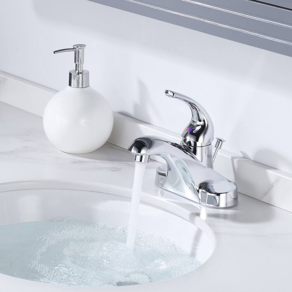 WOWOW 4 in. Centerset Single-Handle Low Arc Bathroom Faucet with Drain Kit